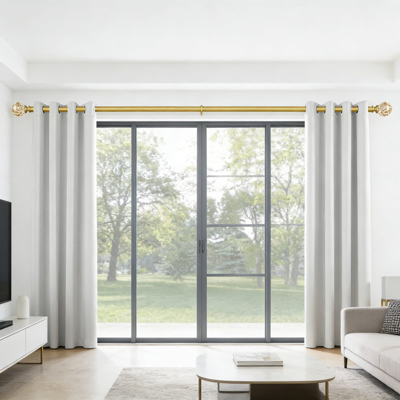 Tringle à rideaux réglable robuste avec embouts en cristal - Tringle à draperie décorative dorée moderne pour le salon, la chambre à coucher, le patio, le mur ou le plafond