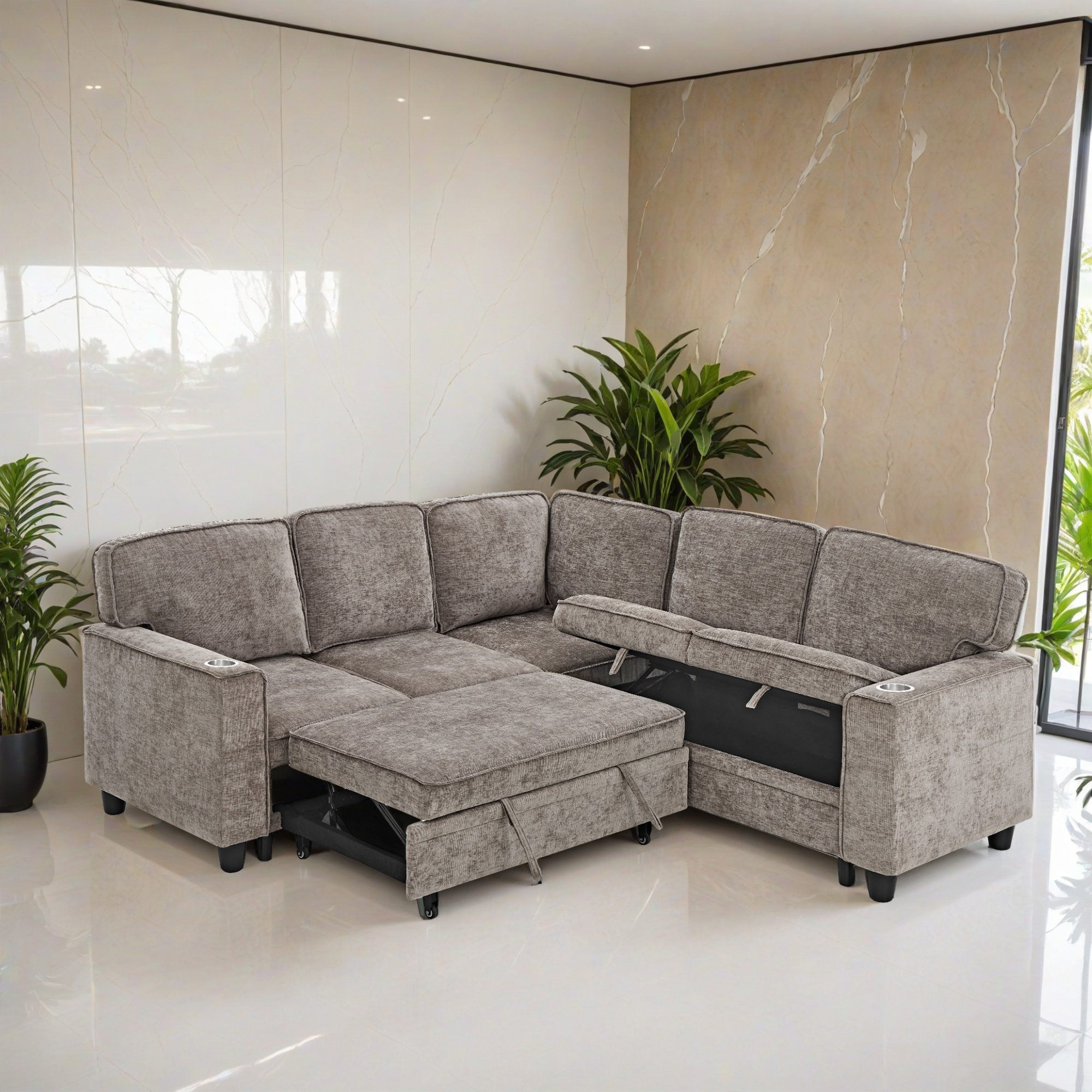 Latitude Run® 81.02" Pull Out Reversible Sleeper Sectional Sofa Bed ...