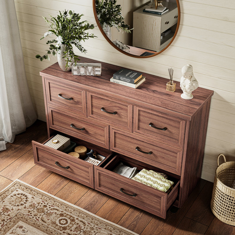 Ensemble de rangement pour chambre 2 pièces Bradford - Commode 7 tiroirs et commode 6 tiroirs rustique, Noyer