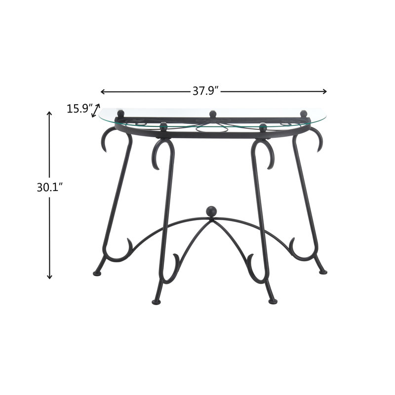 Tempered Glass Surface Console Table Coffee Table With Sturdy Construction For Living Room (Rustic Black)