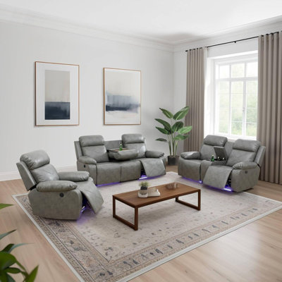 3-Piece Vegan Leather Power Reclining Living Room Sofa Set