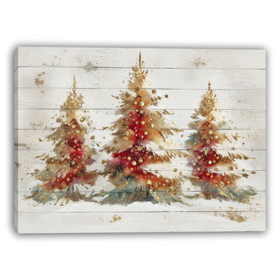 Three Joyful Holiday Trees Wrapped Canvas Wall Art
