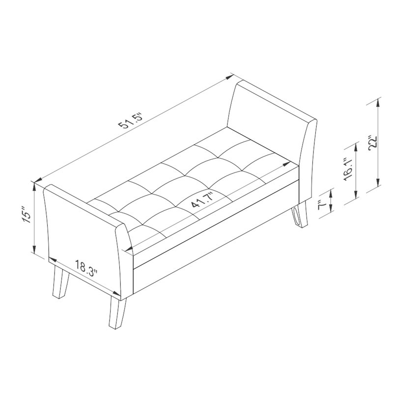 Banc de lit 51,5 po avec rangement en velours bleu marine, Marine