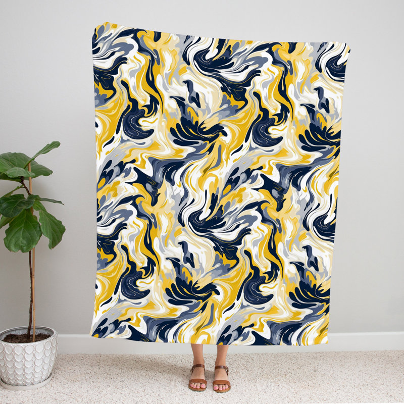 Throw Blanket, 68" W x 80" L, Abstract, White/Blue/Gray