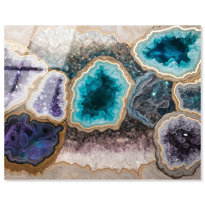 Géode bleue multicolore minérale, art par Art Remedy, prête à être accrochée, H 24 po x l 30 po