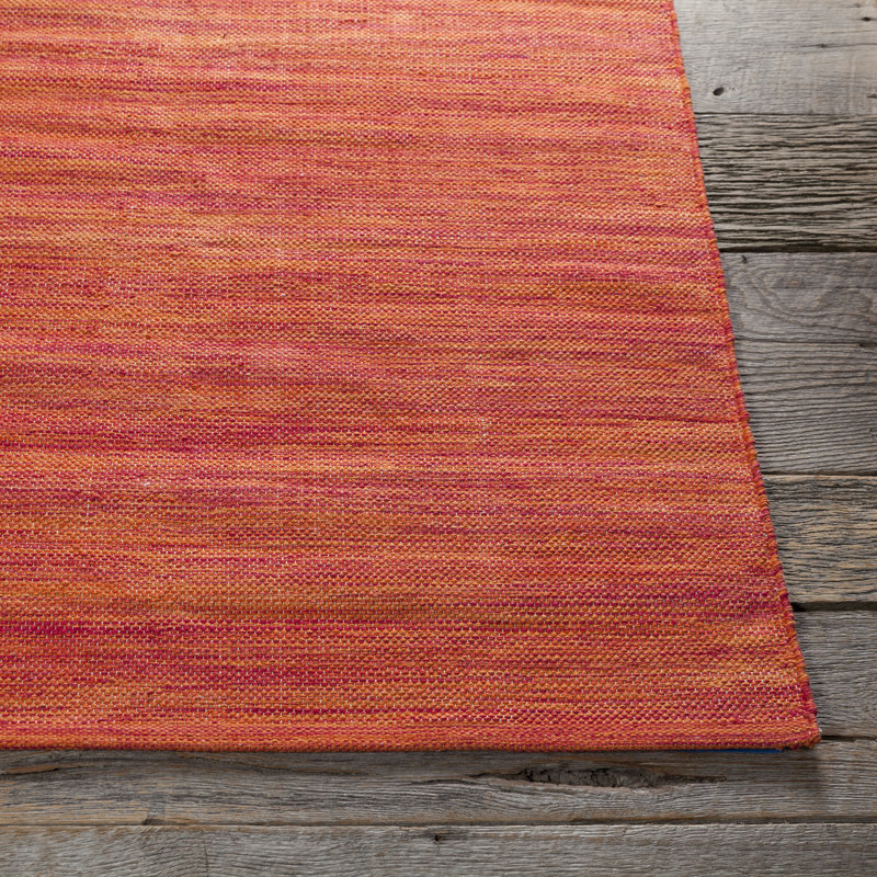 India Hand Loomed Cotton Modern Area Rug in Orange, Rectangle 7'9" x 10'6"