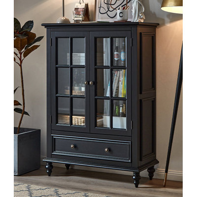 American Country Style Oak Wood & Glass Accent Cabinet