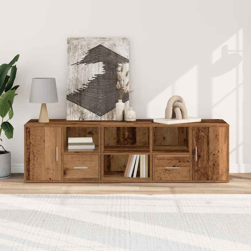 Unfinished TV Stand for TVs up to 70" with Fireplace Included, Old Wood