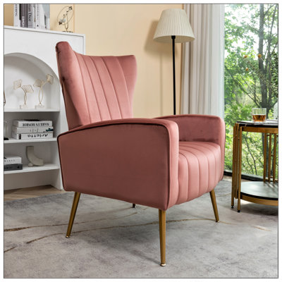 Velvet Accent Chair with Metal Legs, Modern Upholstered Armchair, Wingback Side Chair for Living Room Bedroom Small Spaces