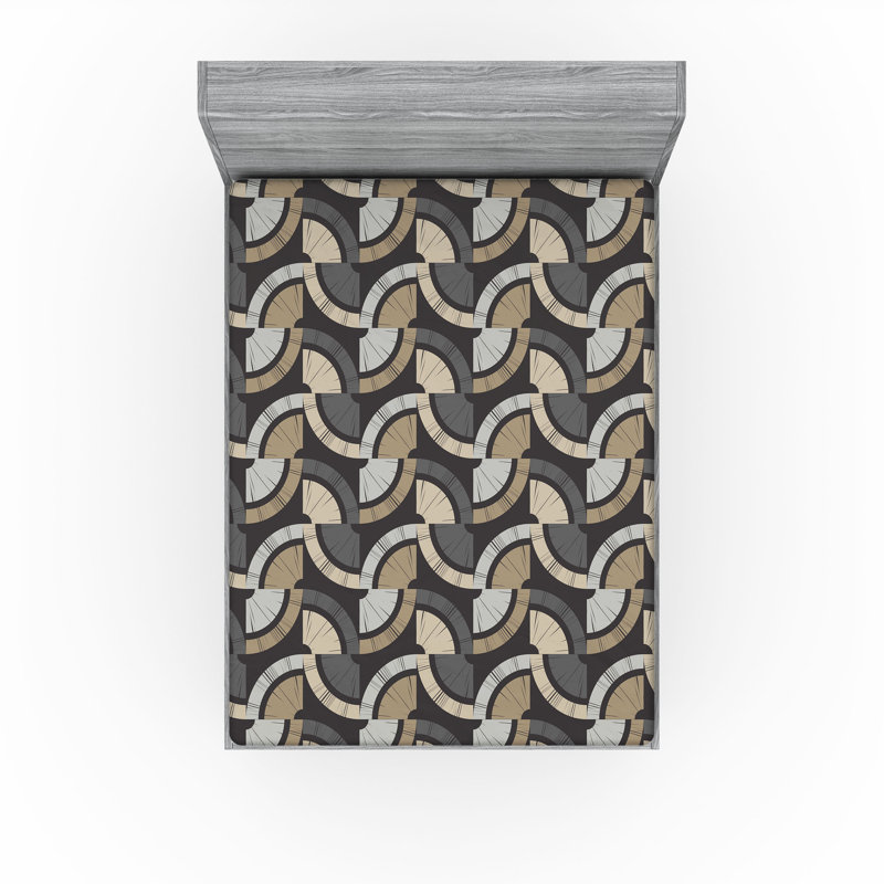 Drap-housse Ambesonne, Taupe, gris, sépia pâle / géométrique, Drap-housse de taille double