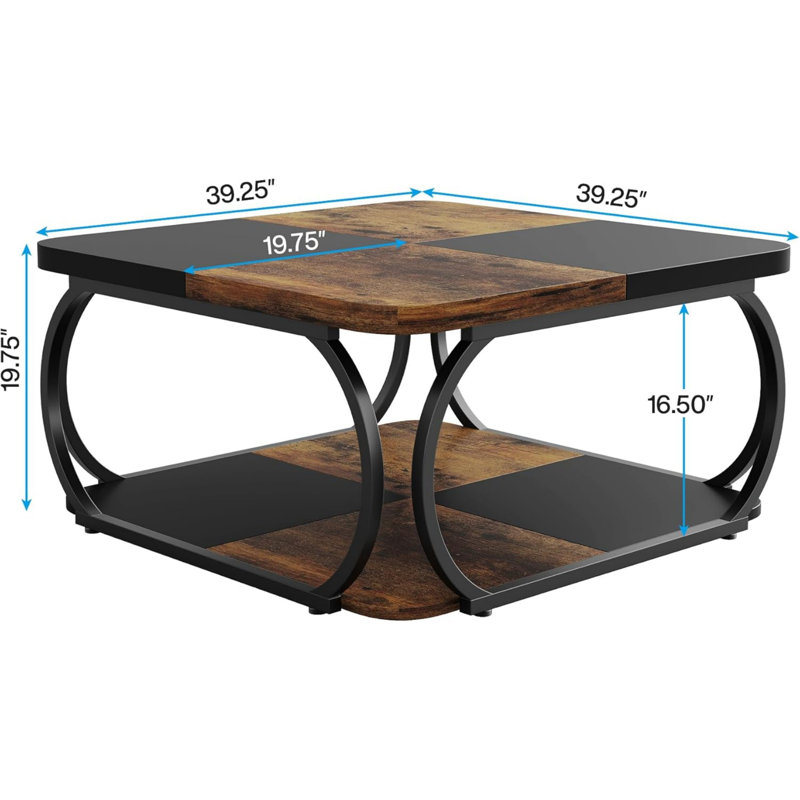 Floor Shelf Coffee Table with Storage, Rustic Brown/Black