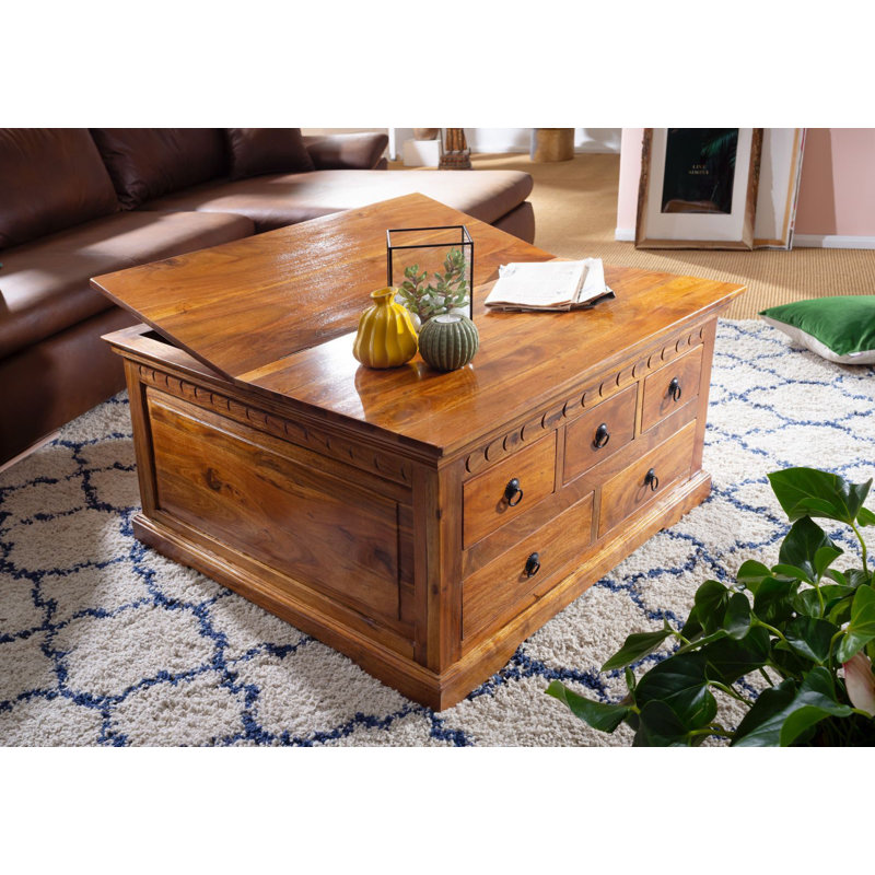 Oxford Solid Wood Block Coffee Table with Storage, Honey