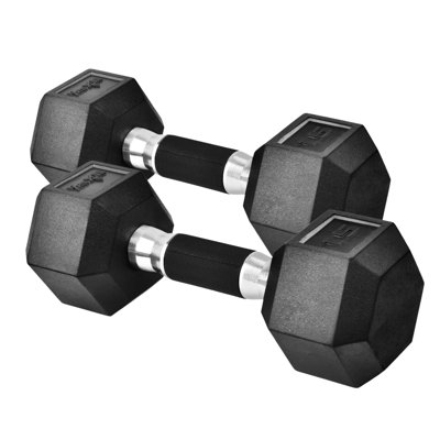 Yes4All 15 LBS Pair Rubber Encased Exercise & Fitness Hex Dumbbell Set, Hand Weight