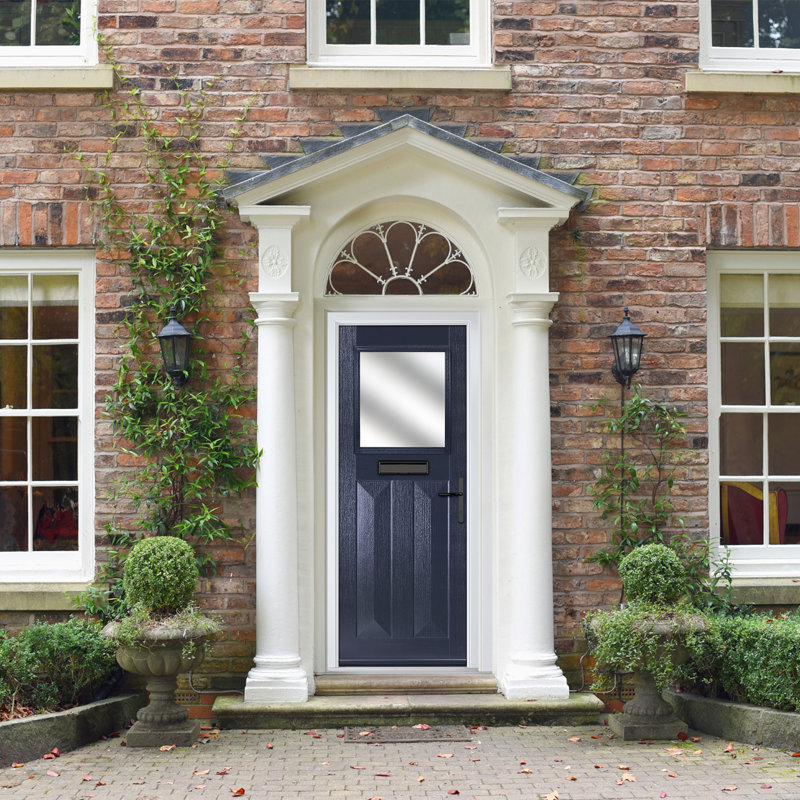 Crystal GRP Front door Eaton Slate Grey 890mm x 2090mm Open in Right hand Stipolytte Glass, Left, Blue, 92mm x 209mm