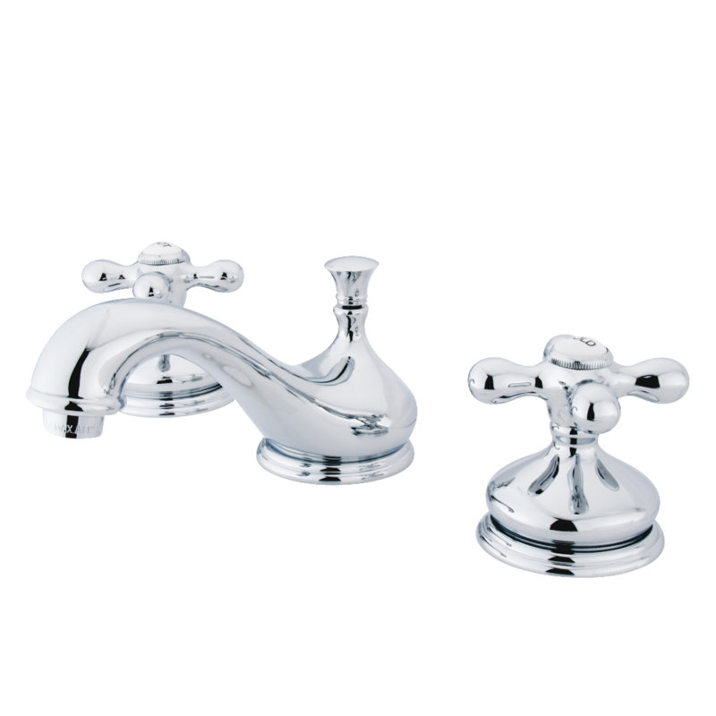 Kingston Brass Heritage Two-Handle 3-Hole Deck Mount Widespread Bathroom Faucet with Brass Pop-Up Drain, Polished Chrome