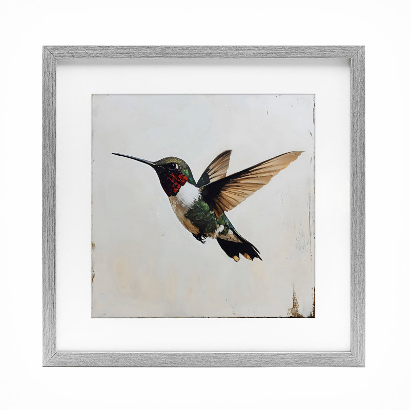 Impression de colibri sur fond rustique vieilli sous verre, design by Creative Studio, Cadre de ferme gris, H 16 po x l 16 po