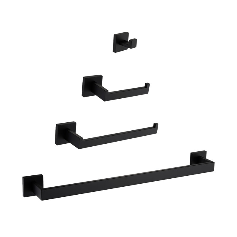 4 Bathroom Hardware Ensemble In Matte Black - 304 Stainless Steel, , Modern Style, Easy To Install For Various Rooms 4 Pieces, Made Of Corrosion & Tarnish , Design Home, Simple Installation Beyond