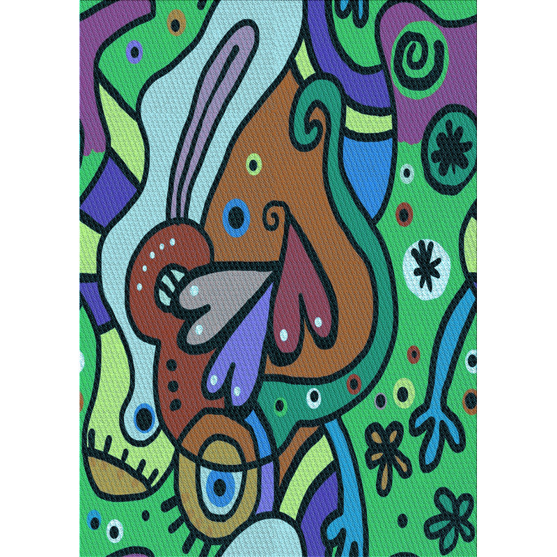 Tapis abstrait bleu, Rectangle 7 pi x 10 pi