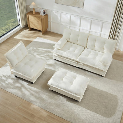 107" 3-Seater Cloud Sofa with Ottoman