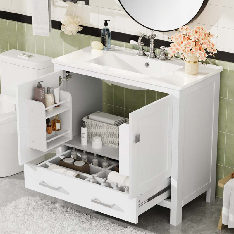 36"Bathroom Vanity with Ceramic Sink, White