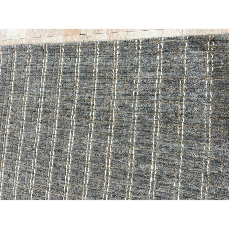 Durable and Stylish Grey Modern Contemporary Hand-Knotted Wool Rectangular Area Rugs, Rectangle 4' x 6'