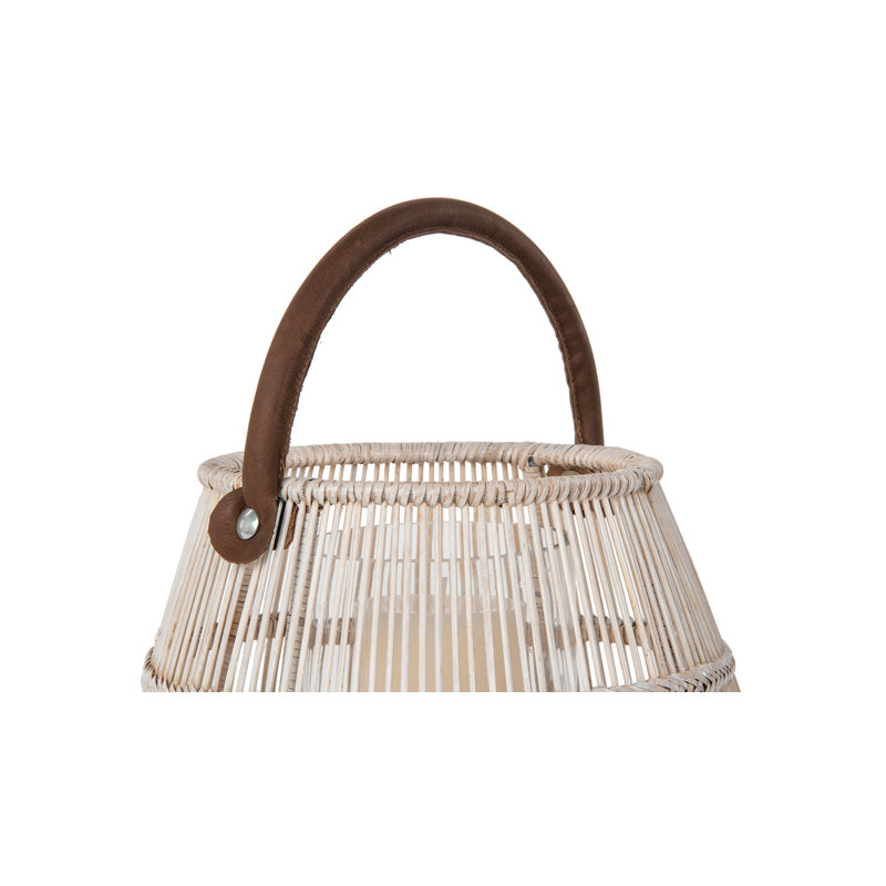 Foltz Wicker Tabletop Lantern, 18" H x 13" W x 13" D, White Wash