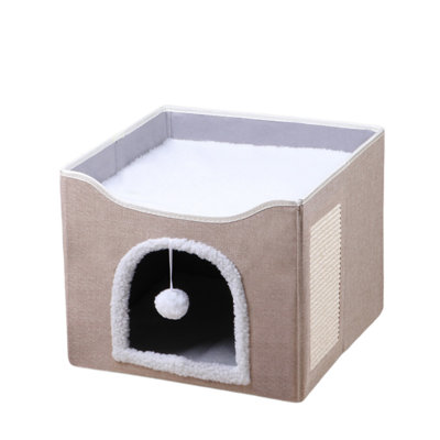 Repose-pieds d'intérieur pliable pour chat avec espace de rangement, maisonnette en tissu doux pour chats et petits chiens