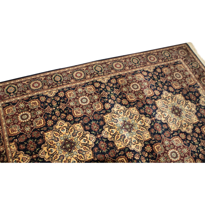 Tapis brun / noir / noir noué à la main de haute qualité