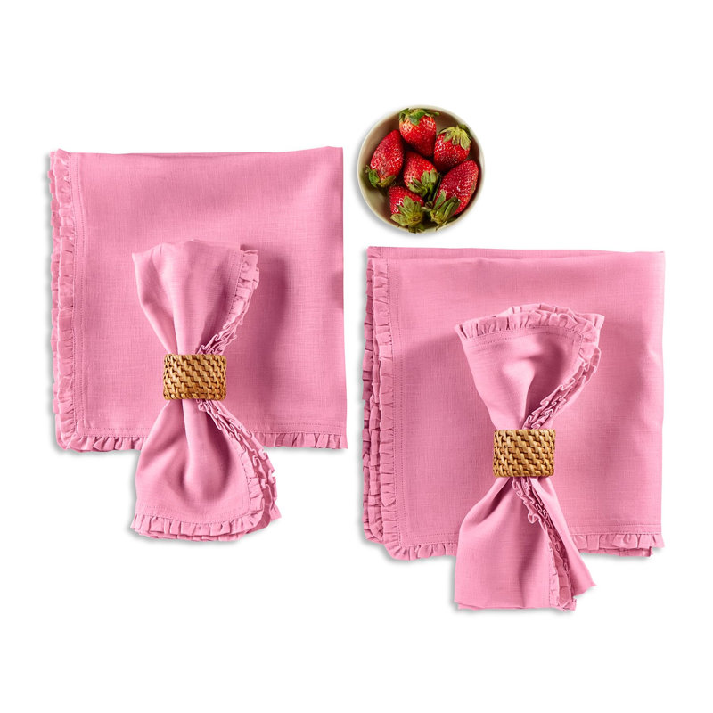 Juliette Ruffle - 100% Pure Linen Dinner Napkins, Flamingo Pink