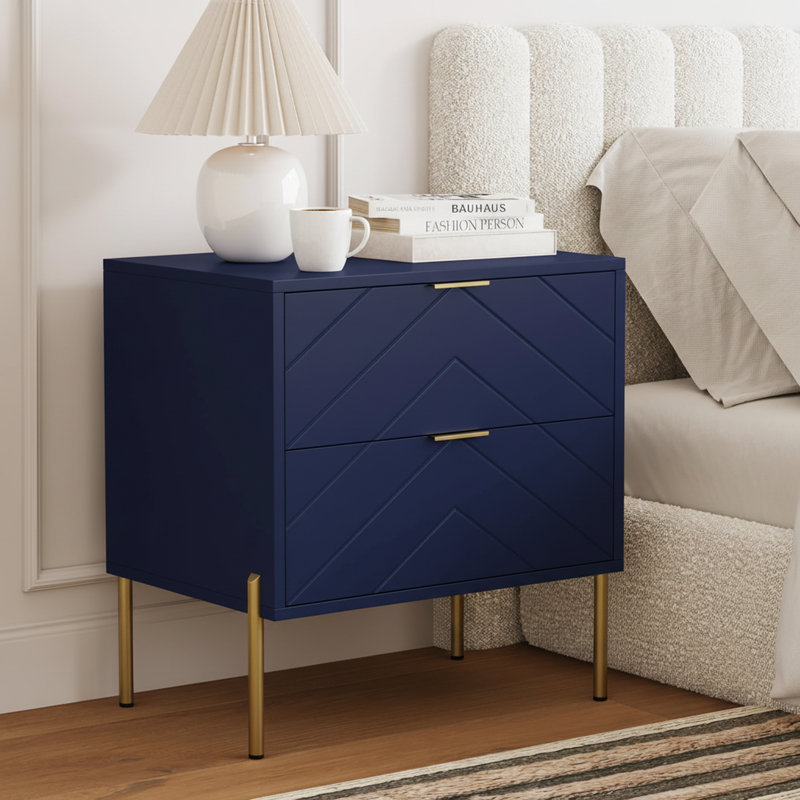 Ruthi Modern Manufactured Wood Nightstand with 2-Drawer, Blue