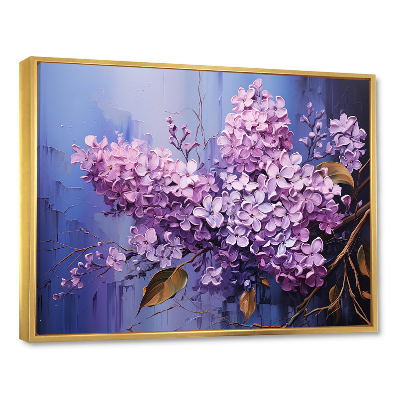 Lilas rêverie sur toile, Cadre flottant doré, H 16 po x l 32 po x P 1 po