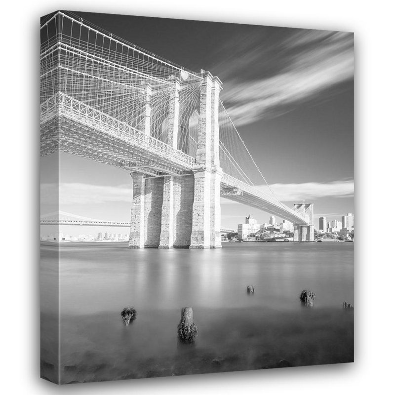 «Latitude Run® Masik, Marek Gallery, art sur toile tendue: pont de Brooklyn en noir et blanc, H 45 po x l 36 po