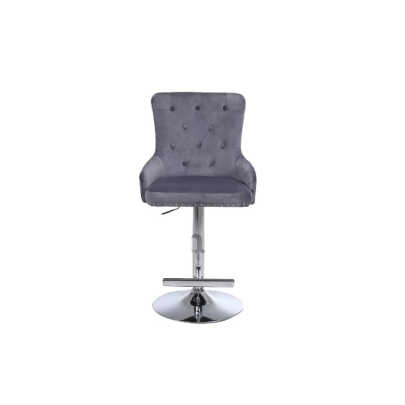 Laguna Swivel Upholstered Velvet Adjustable Height Bar Stool with Steel Frame, Light Grey