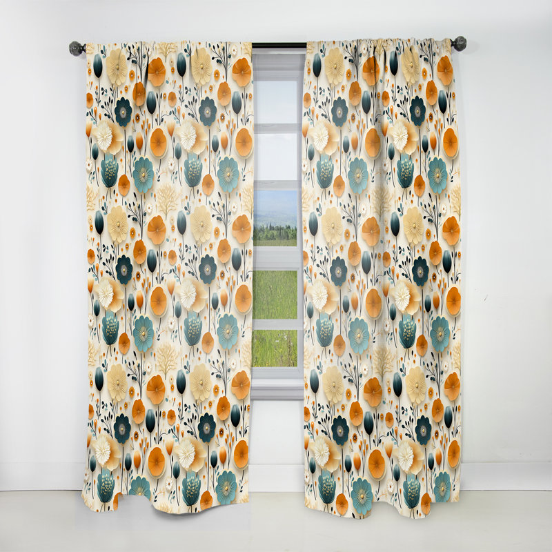Vintage Mod Florals II - Rideau Mid-Century - Rideau géométrique obscurcissant - 1 panneau, L 52 po x L 90 po