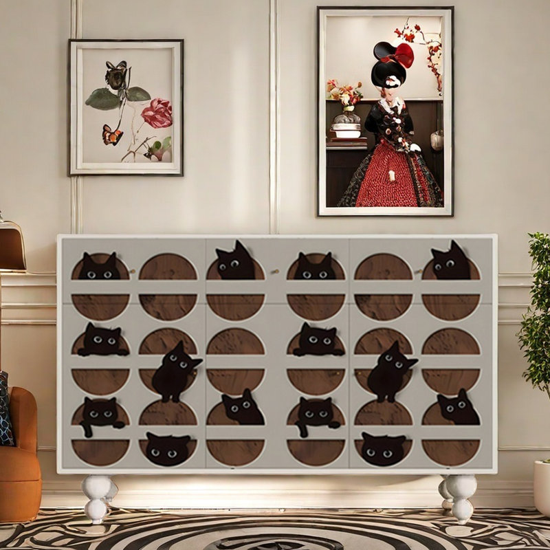 Armoire d'appoint et buffet Abstraction, Blanc / multicolore