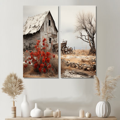 «Red Farmhouse Rustic Elegance I», ensemble de 2 impressions sur toile