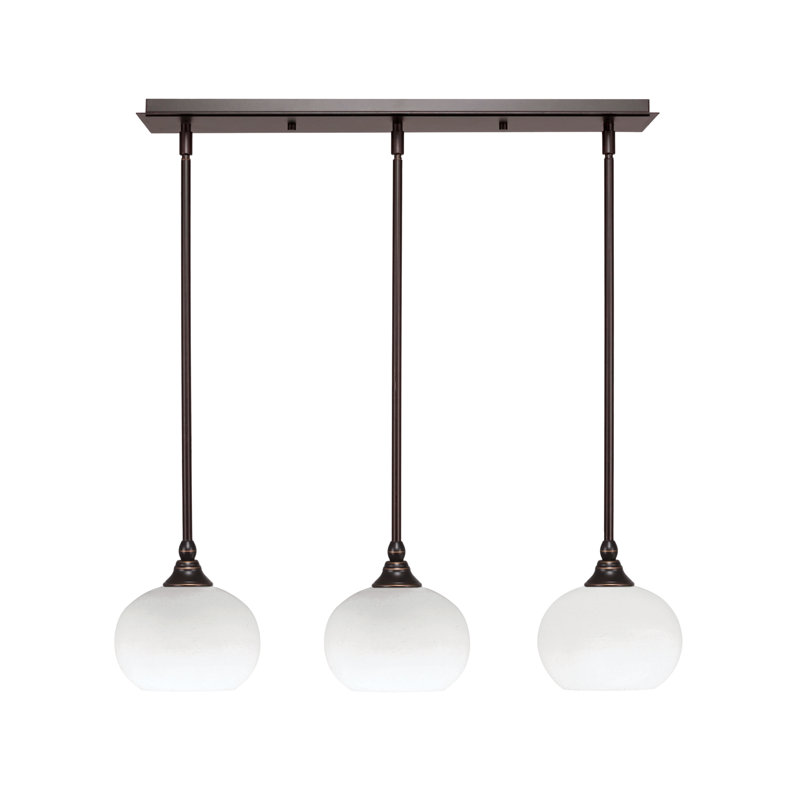 Luminaire suspendu linéaire à 3 lumières avec tige texturé turquoise, H 7,25 po x l 38,25 po x P 6 po, Bronze huilé