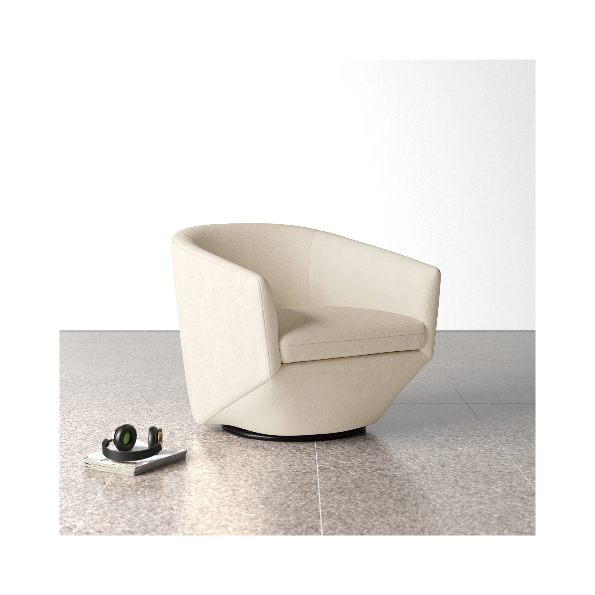 Elexi Upholstered Swivel Barrel Chair, Cream Velvet
