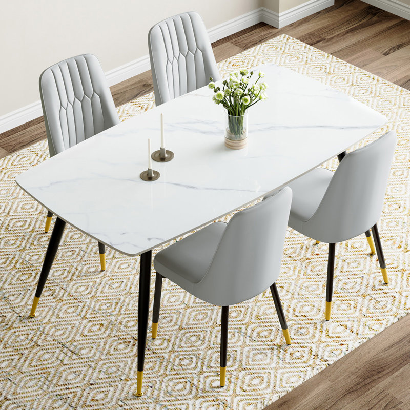 Ensemble repas en marbre, Gris clair, Noir, 5