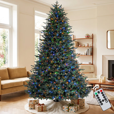 Arbre de Noël artificiel 7,5 pi pré-éclairé, 1050 lumières DEL multicolores, 5773 pointes de branches, télécommande