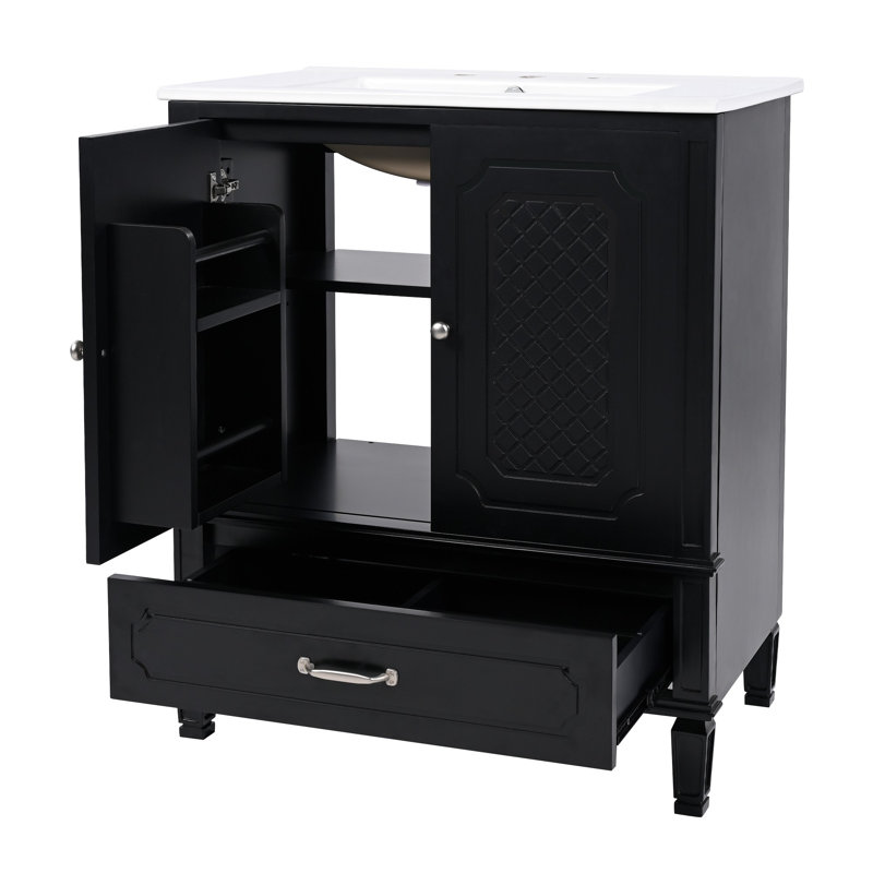 Meuble-lavabo 30 po avec lavabo style rétro, Noir
