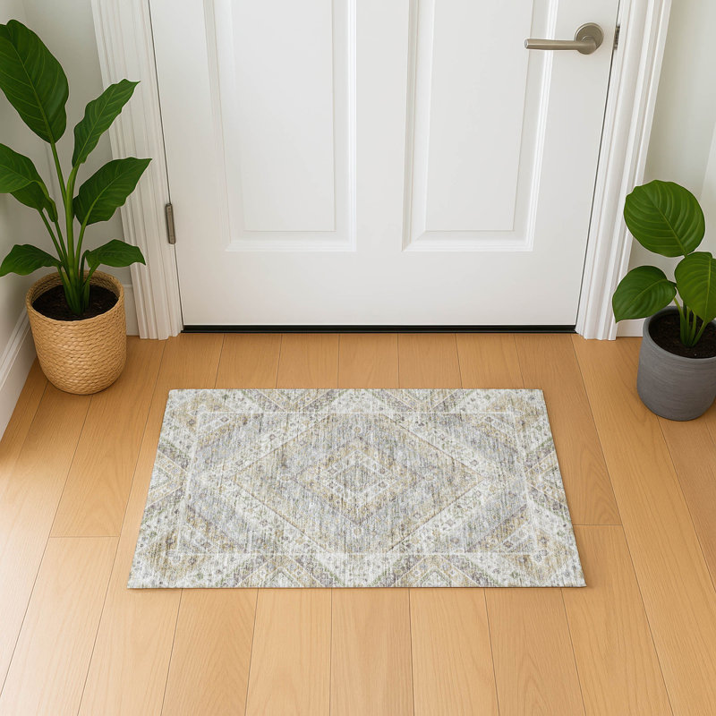 Premium Machine Washable Mayfield AMF2195 geometric Rug, 1'8" x 2'6", Ivory