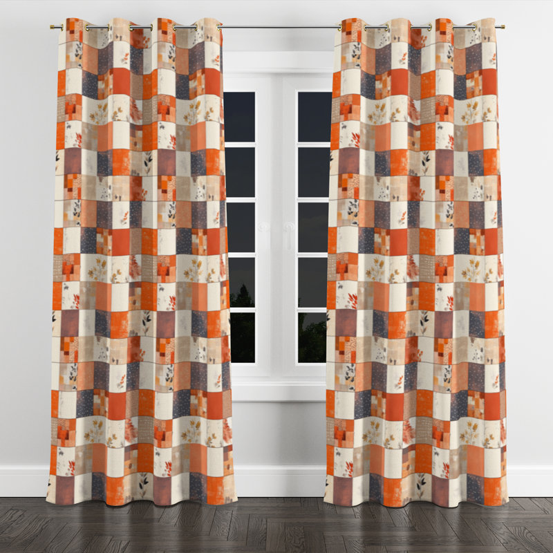 Patchwork Room Darkening Curtains - Country Farmhouse Warm Quilt Grommet Curtain - 1 Panel, Gold Grommets, 52" W x 108" L