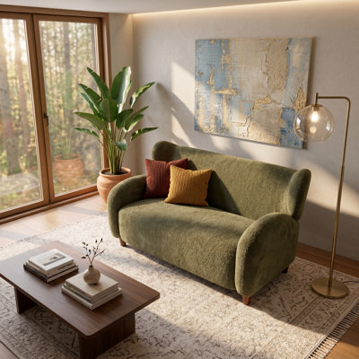 Chaise d'appoint de style nordique avec dossier incurvé - Causeuse en tissu chenille pour espaces de salon, d'étude et de loisirs | Canapé décoratif compact