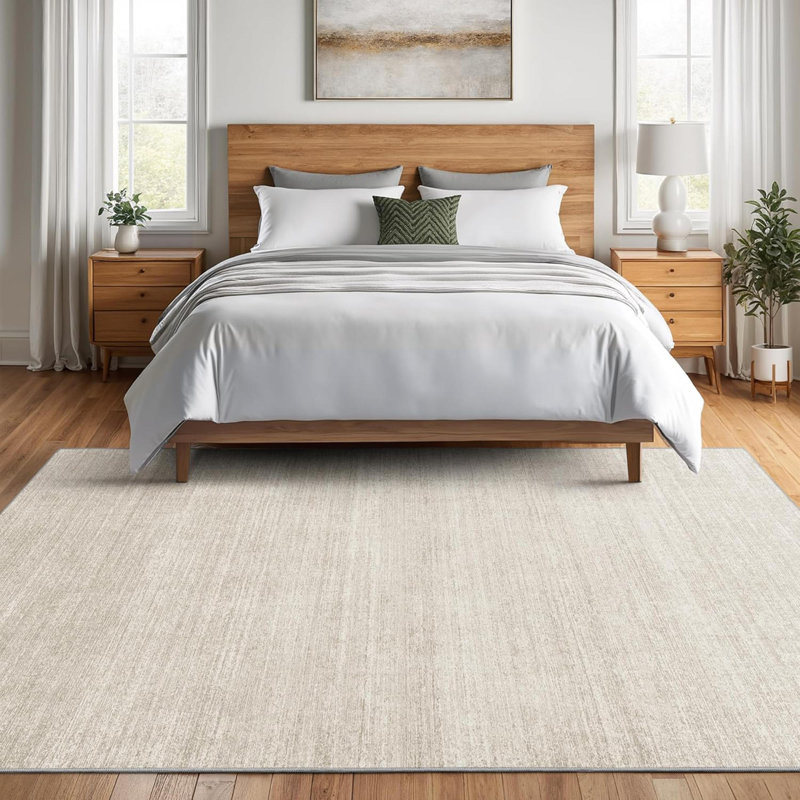 Washable 8'X10' Beige Area Rug - Non-Slip Stain Resistant Foldable Rug For Living Room Bedroom, Machine Washable Rug, Beige