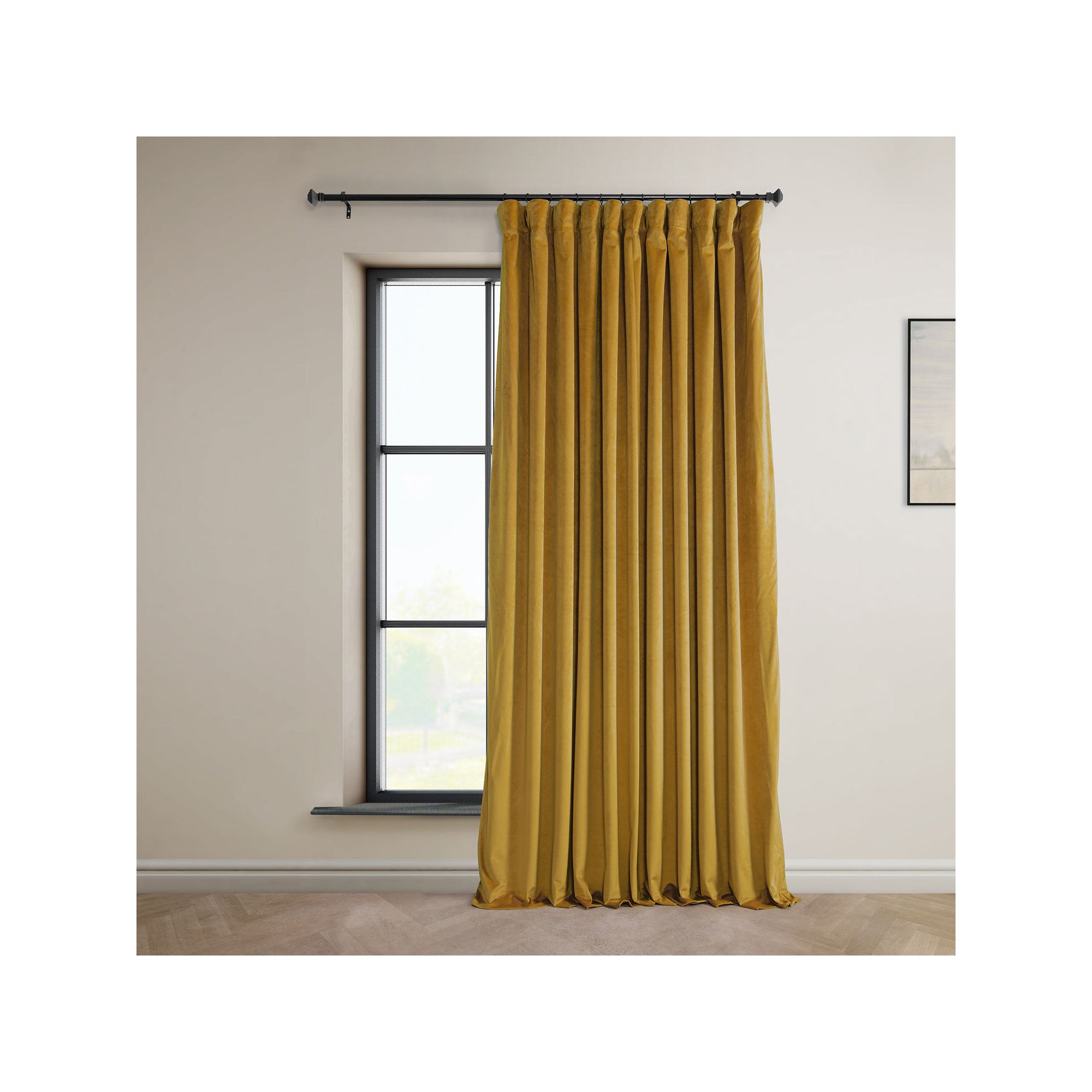 Loria Plush Velvet 100% Blackout Curtains For Bedroom, Living Room - Single Panel, Sophomore Gold, 50" W x 84" L