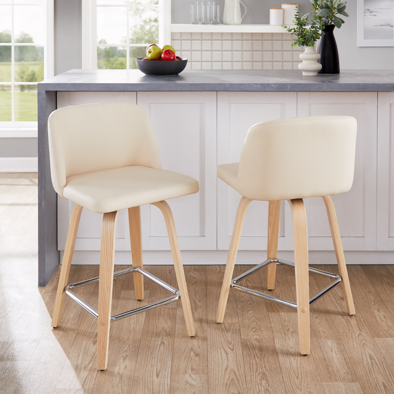Lakyia Swivel Upholstered Counter Stool, Natural/Chrome