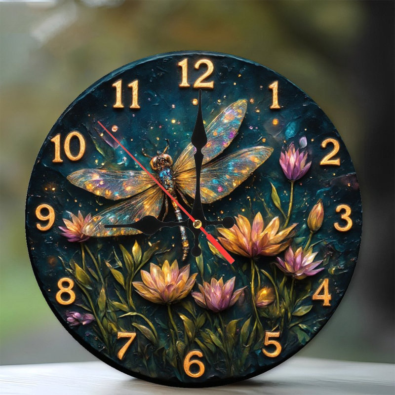 horloge libellule fleurs lumineuses texturées