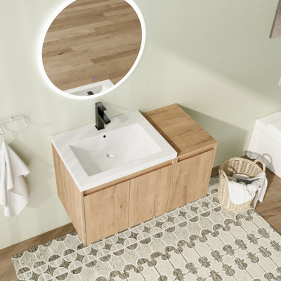 Meuble-lavabo flottant mural 36 po avec plateau en résine et portes à fermeture en douceur 36 po