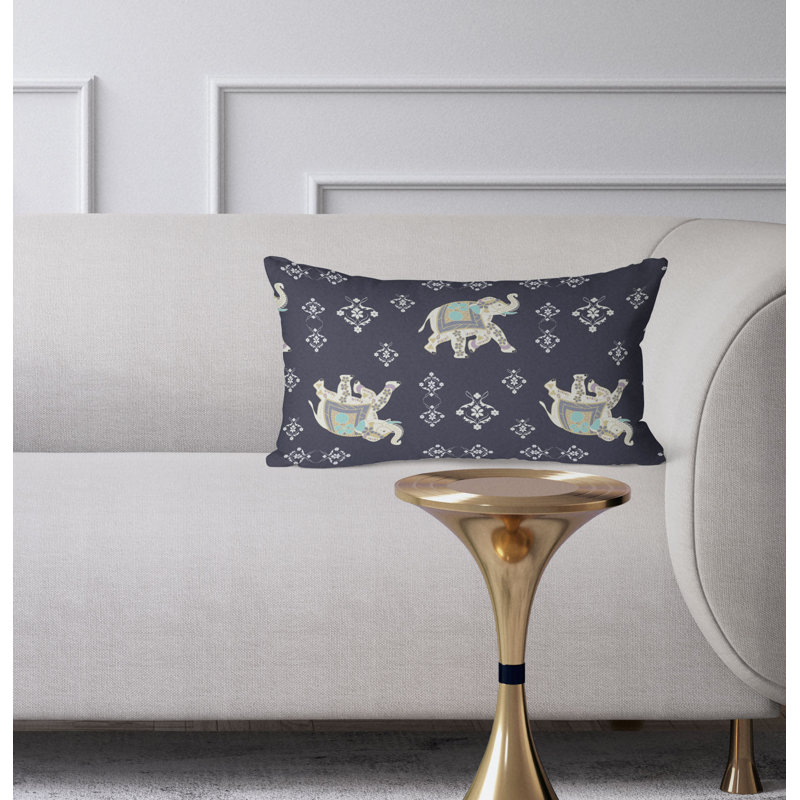 MughalElephant  Rectangular Throw Pillow, Gray/Ivory